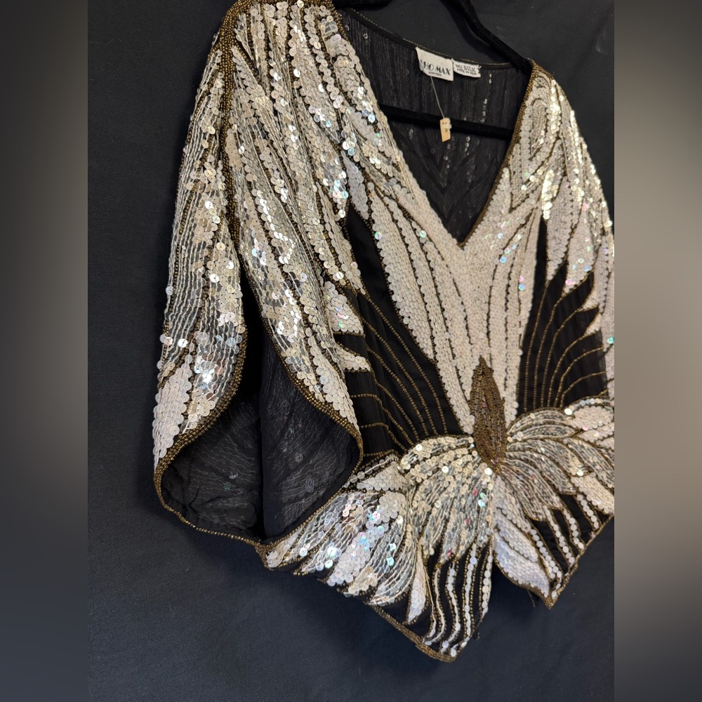 Vintage Sho Max Originals New York Glam 100% Silk Sequined top Butterfly Costume - Picture 5 of 11